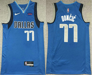 Men's Dallas Mavericks #77 Luka Doncic 75th Anniversary Diamond Blue 2021 Stitched Jersey With Sponsor Logo