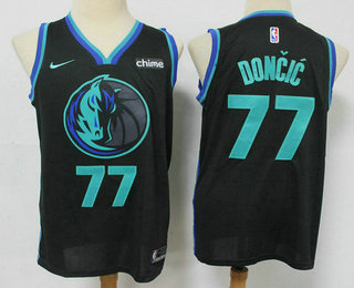 Men's Dallas Mavericks #77 Luka Doncic Black 2019 City Edition NBA Swingman Stitched NBA Jersey With NEW Sponsor Logo