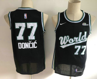 Men's Dallas Mavericks #77 Luka Doncic Black With Rising Star Patch Nike Swingman Stitched NBA Jersey