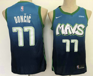 Men's Dallas Mavericks #77 Luka Doncic Blue 2020 Nike City Edition Swingman Jersey With NEW Sponsor Logo