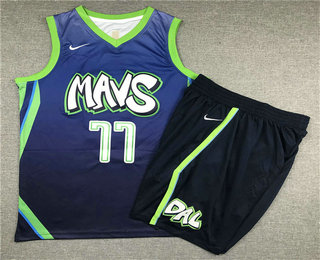 Men's Dallas Mavericks #77 Luka Doncic Blue 2020 Nike City Edition Swingman Jersey With Shorts