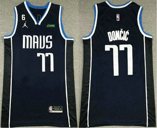 Men's Dallas Mavericks #77 Luka Doncic Navy 6 Patch 2022 Statement Icon Sponsor Swingman Jersey