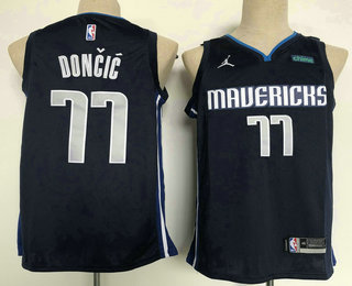 Men's Dallas Mavericks #77 Luka Doncic Navy Blue Brand Jordan 2020 Swingman Stitched NBA Jersey With Sponsor Logo