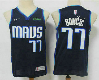 Men's Dallas Mavericks #77 Luka Doncic Navy Blue Nike Swingman 2021 Earned Edition Stitched Jersey With Sponsor Logo