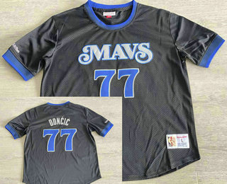 Men's Dallas Mavericks #77 Luka Doncic Navy Blue Short Sleeved Swingman Throwback Jersey
