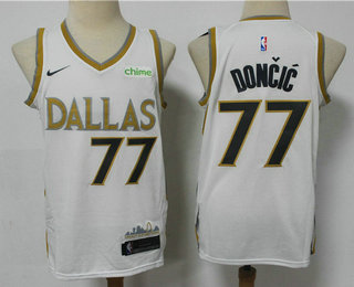 Men's Dallas Mavericks #77 Luka Doncic White 2021 Nike City Edition Swingman Jersey With NEW Sponsor Logo