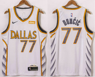 Men's Dallas Mavericks #77 Luka Doncic White 2021 Nike City Edition Swingman Jersey With NEW Sponsor Logo