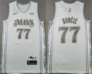 Men's Dallas Mavericks #77 Luka Doncic White 2024 City Edition Sponsor Stitched Jersey