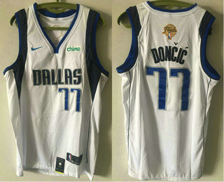 Men's Dallas Mavericks #77 Luka Doncic White 2024 Finals Patch Icon Sponsor Swingman Jersey