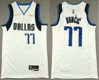 Men's Dallas Mavericks #77 Luka Doncic White 75th Anniversary Diamond 2021 Stitched Jersey With Sponsor