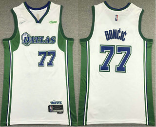 Men's Dallas Mavericks #77 Luka Doncic White Nike Diamond 2022 City Edition Swingman Stitched Jersey With Sponsor