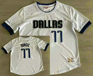 Men's Dallas Mavericks #77 Luka Doncic White Short Sleeved Swingman Throwback Jersey