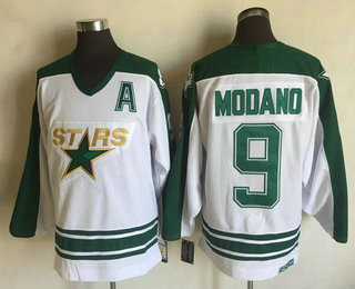 Men's Dallas Stars #9 Mike Modano 1993 White CCM Throwback Adidas Stitched Vintage Hockey Jersey