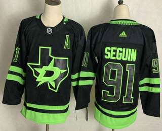 Men's Dallas Stars #91 Tyler Seguin Black Adidas 2020-21 Alternate Authentic Player NHL Jersey