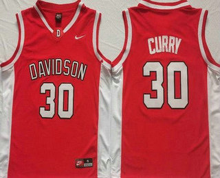Men's Davidson Wildcats #30 Stephen Curry Red College Basketball Jersey