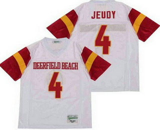Men's Deerfield Beach High School Bucks #4 Jerry Jeudy White Football Jersey