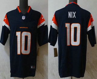 Men's Denver Broncos #10 Bo Nix Navy 2024 FUSE Alternate Vapor Limited Stitched Jersey