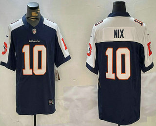 Men's Denver Broncos #10 Bo Nix Navy Blue Thanksgiving FUSE Vapor Jersey