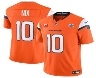 Men's Denver Broncos #10 Bo Nix Orange 2024 FUSE C Patch Vapor Limited Stitched Jersey