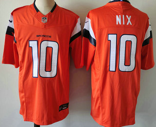 Men's Denver Broncos #10 Bo Nix Orange 2024 FUSE Vapor Limited Stitched Jersey