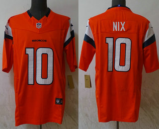 Men's Denver Broncos #10 Bo Nix Orange 2024 FUSE Vapor Limited Stitched Jersey