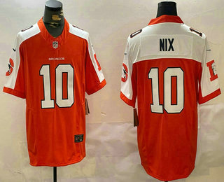 Men's Denver Broncos #10 Bo Nix Orange Thanksgiving  FUSE Vapor Jersey