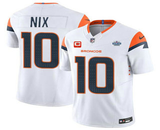 Men's Denver Broncos #10 Bo Nix White 2024 FUSE C Patch Vapor Limited Stitched Jersey