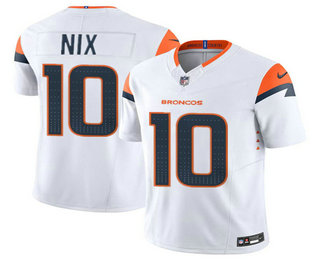 Men's Denver Broncos #10 Bo Nix White 2024 FUSE Vapor Limited Stitched Jersey
