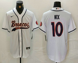 Men's Denver Broncos #10 Bo Nix White Cool Base Stitched Baseball Jersey