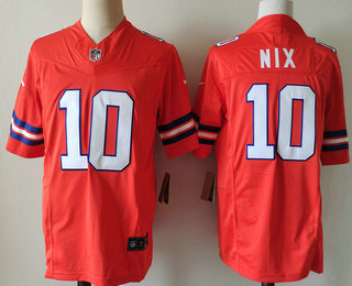 Men's Denver Broncos #10 Bo Nix White Limited Orange Throwback FUSE Vapor Jersey