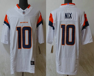 Men's Denver Broncos #10 Bo Nix White Limited White 2024 FUSE Vapor Jersey