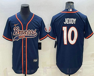 Men's Denver Broncos #10 Jerry Jeudy Navy  Blue Stitched Cool Base Nike Baseball Jersey