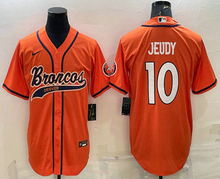 Men's Denver Broncos #10 Jerry Jeudy Orange Stitched Cool Base Nike Baseball Jersey