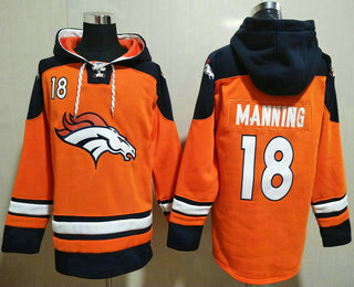 Men's Denver Broncos #18 Peyton Manning Orange Ageless Must Have Lace Up Pullover Hoodie