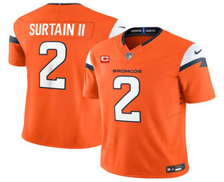 Men's Denver Broncos #2 Pat Surtain II Orange 2024 FUSE C Patch Vapor Limited Stitched Jersey