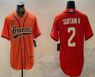 Men's Denver Broncos #2 Pat Surtain II Orange Cool Base Stitched Baseball Jersey