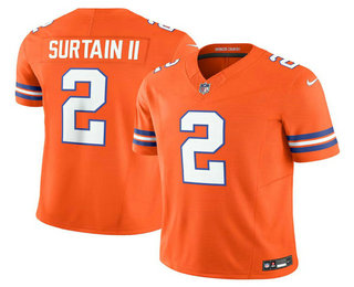 Men's Denver Broncos #2 Pat Surtain II Orange FUSE 1977 Throwback Vapor Limited Stitched Jersey