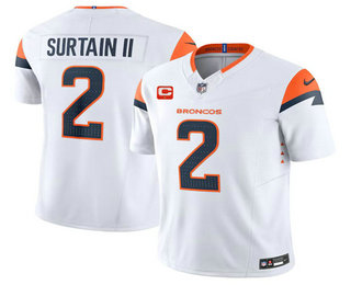 Men's Denver Broncos #2 Pat Surtain II White 2024 FUSE C Patch Vapor Limited Stitched Jersey