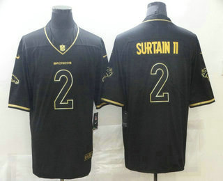 Men's Denver Broncos #2 Patrick Surtain II Black 100th Season Golden Edition Jersey