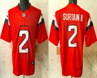 Men's Denver Broncos #2 Patrick Surtain II Limited Orange FUSE Vapor Stitched Jersey