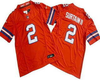 Men's Denver Broncos #2 Patrick Surtain II Limited Orange Throwback FUSE Vapor Jersey