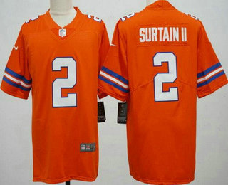 Men's Denver Broncos #2 Patrick Surtain II Limited Orange Throwback Vapor Jersey