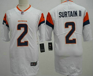 Men's Denver Broncos #2 Patrick Surtain II Limited White 2024 Vapor Jersey