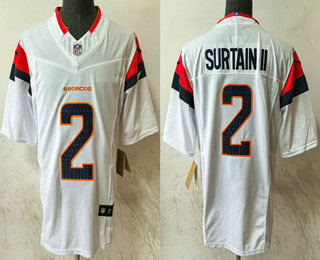 Men's Denver Broncos #2 Patrick Surtain II Limited White FUSE Vapor Stitched Jersey