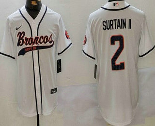 Men's Denver Broncos #2 Patrick Surtain II Limited White Fashion Baseball Jersey