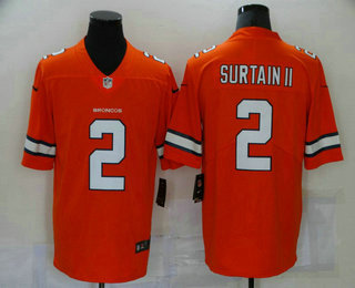 Men's Denver Broncos #2 Patrick Surtain II Orange 2020 Color Rush Stitched NFL Nike Limited Jersey
