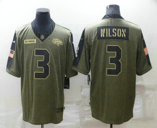 Men's Denver Broncos #3 Russell Wilson 2021 Olive Salute To Service Limited Stitched Jersey