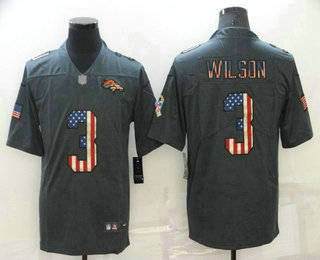 Men's Denver Broncos #3 Russell Wilson 2022 Black Salute To Service USA Flag Fashion Limited Jersey