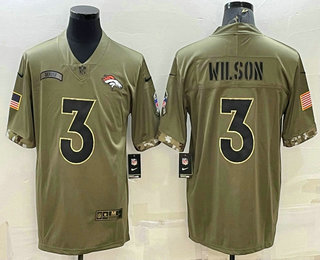 Men's Denver Broncos #3 Russell Wilson 2022 Olive Salute To Service Limited Stitched Jersey