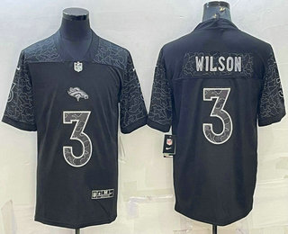 Men's Denver Broncos #3 Russell Wilson Black Reflective Limited Stitched Football Jersey